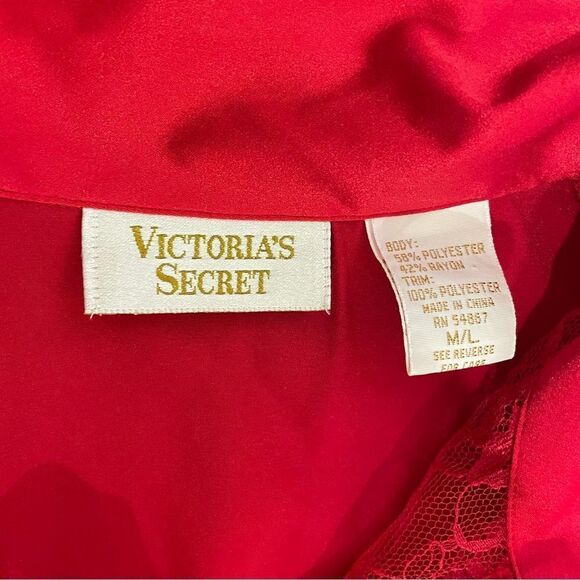 Vintage Victoria’s Secret Gold Label Lace  Front Button Up Sleep Shirt Red Large - Picture 12 of 12
